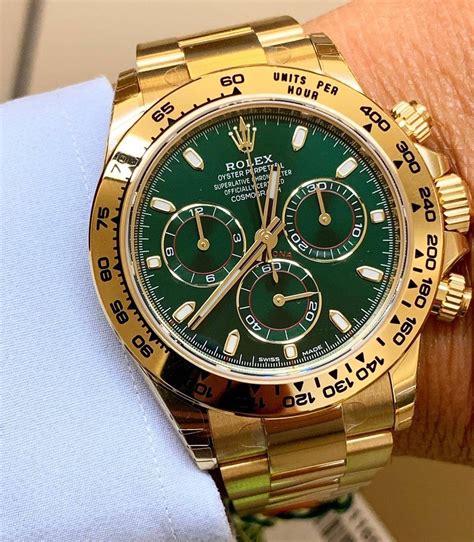 rolex green dial yellow gold|Rolex gold with green face.